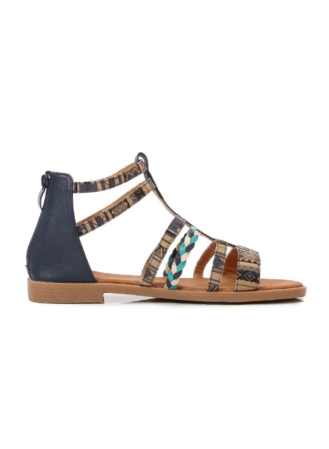 NIBEMINENT Bohemian Style Flat Heel Sandals Women's   Open-toed Roman Sandals Summer  Beach Tassels Casual Zipper  - Image 1