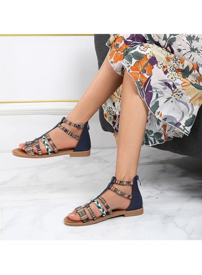 NIBEMINENT Bohemian Style Flat Heel Sandals Women's   Open-toed Roman Sandals Summer  Beach Tassels Casual Zipper  - Image 4