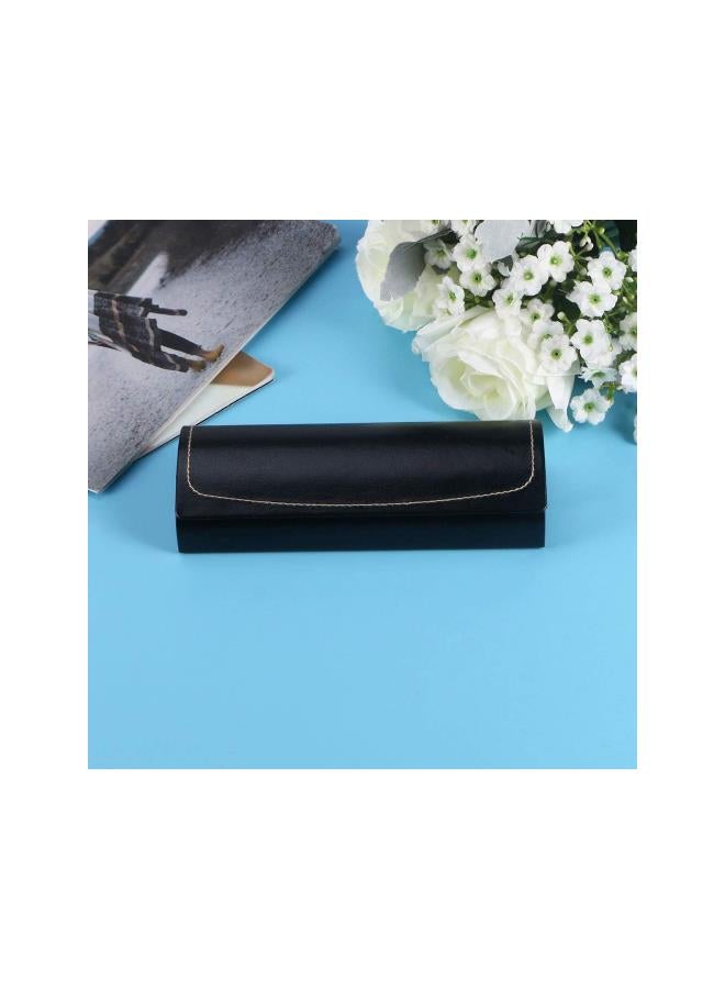 Hard Shell Eyeglass Case PU Leather Vintage Glasses Protective Case(Black)