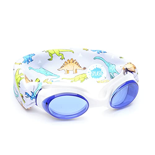 Splash Place KIDS SWIM GOGGLES with Fabric Strap - DINO | Fun, Fashionable, Comfortable - Tangle-Free, Swimming Goggles for Kids, Comfy Fabric Strap Goggles - Image 1
