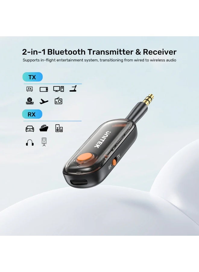 UNITEK 2-in-1 Bluetooth 5.3 Transmitter & Receiver, Low Latency, 10m Range, Works While Charging, Wireless Audio Adapter for TV, In-Flight Entertainment, Speakers & Headphones