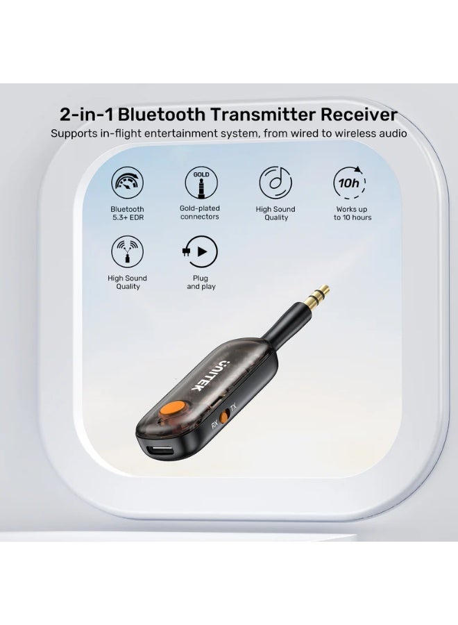 UNITEK 2-in-1 Bluetooth 5.3 Transmitter & Receiver, Low Latency, 10m Range, Works While Charging, Wireless Audio Adapter for TV, In-Flight Entertainment, Speakers & Headphones