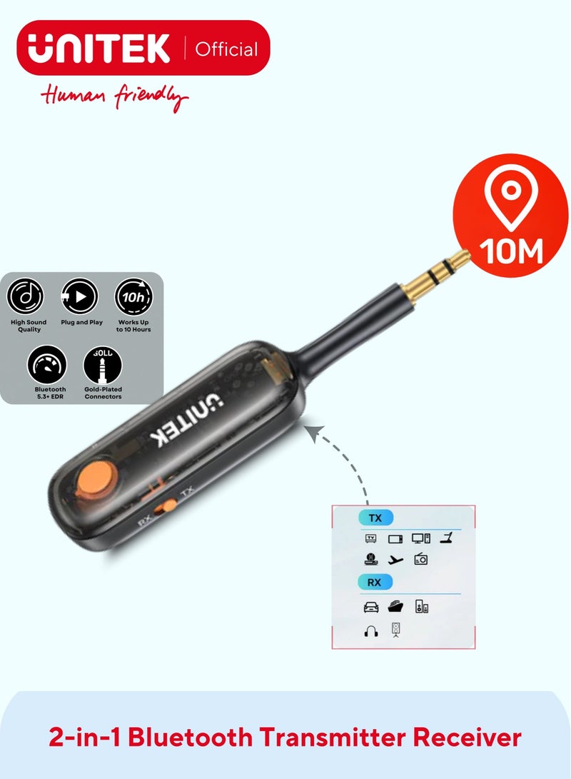 UNITEK 2-in-1 Bluetooth 5.3 Transmitter & Receiver, Low Latency, 10m Range, Works While Charging, Wireless Audio Adapter for TV, In-Flight Entertainment, Speakers & Headphones - Image 1