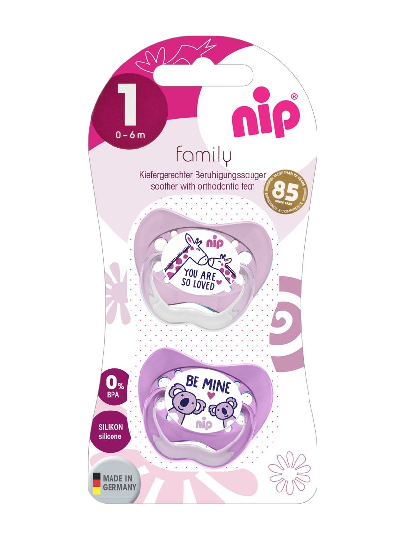 nip Nip Family Soother / Silicone / Giraffe & Koala 0-6M - Image 1