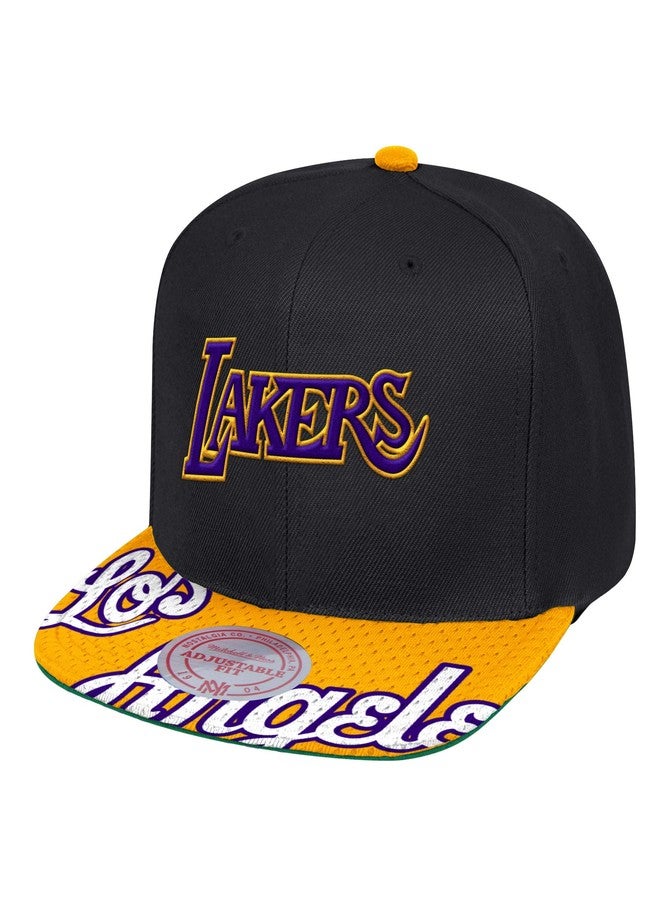 Mitchell & Ness Los Angeles Lakers Retro SNAP Shot Snapback NBA Adjustable Hat - Black/Yellow/Purple - Image 1