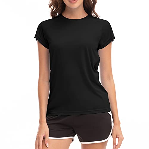 MEETWEE Women Rash Guard Short Sleeve T-Shirts Quick Dry Swim Shirt UPF 50+ UV Sun Protection Lightweight Workout Swim Top Black - Image 1