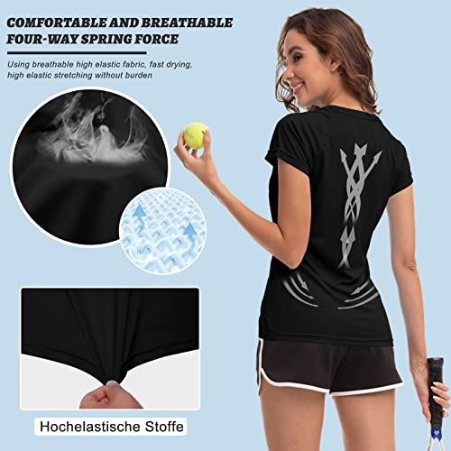 MEETWEE Women Rash Guard Short Sleeve T-Shirts Quick Dry Swim Shirt UPF 50+ UV Sun Protection Lightweight Workout Swim Top Black - Image 2