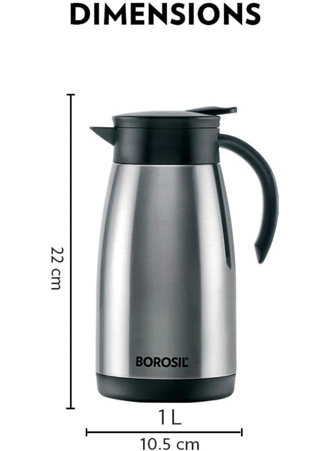 Borosil Vacuum Insulated Stainless Steel Teapot | Tea Pot | Thermal Flask | Thermos | Carafe | Jug | Coffee Pot | For Water, Coffee, Tea | 1 Liter Silver - Image 2