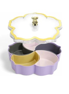 Plan A Flower Design Serving Plate, Divided 5 Compartments with Clear Lid with Gold Frame.Ideal for Serving Desserts, Nuts, and Treats Add a Sophisticated Touch to Your Hospitality (Purple with Gold Frame)  - Image 1