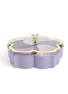 Plan A Flower Design Serving Plate, Divided 5 Compartments with Clear Lid with Gold Frame.Ideal for Serving Desserts, Nuts, and Treats Add a Sophisticated Touch to Your Hospitality (Purple with Gold Frame)  - Image 2