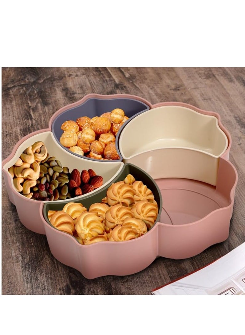 Plan A - Flower Design Serving Plate, Divided 5 Compartments with Clear Lid with Gold Frame.Ideal for Serving Desserts, Nuts, and Treats Add a Sophisticated Touch to Your Hospitality (Purple with Gold Frame) - Image 1