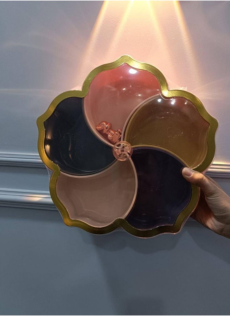 Plan A - Flower Design Serving Plate, Divided 5 Compartments with Clear Lid with Gold Frame.Ideal for Serving Desserts, Nuts, and Treats Add a Sophisticated Touch to Your Hospitality (Purple with Gold Frame) - Image 1