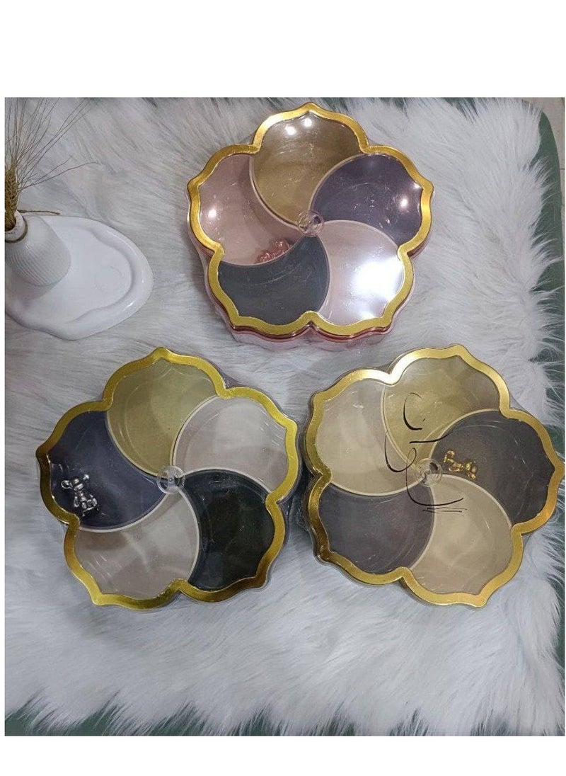 Plan A - Flower Design Serving Plate, Divided 5 Compartments with Clear Lid with Gold Frame.Ideal for Serving Desserts, Nuts, and Treats Add a Sophisticated Touch to Your Hospitality (Purple with Gold Frame) - Image 1