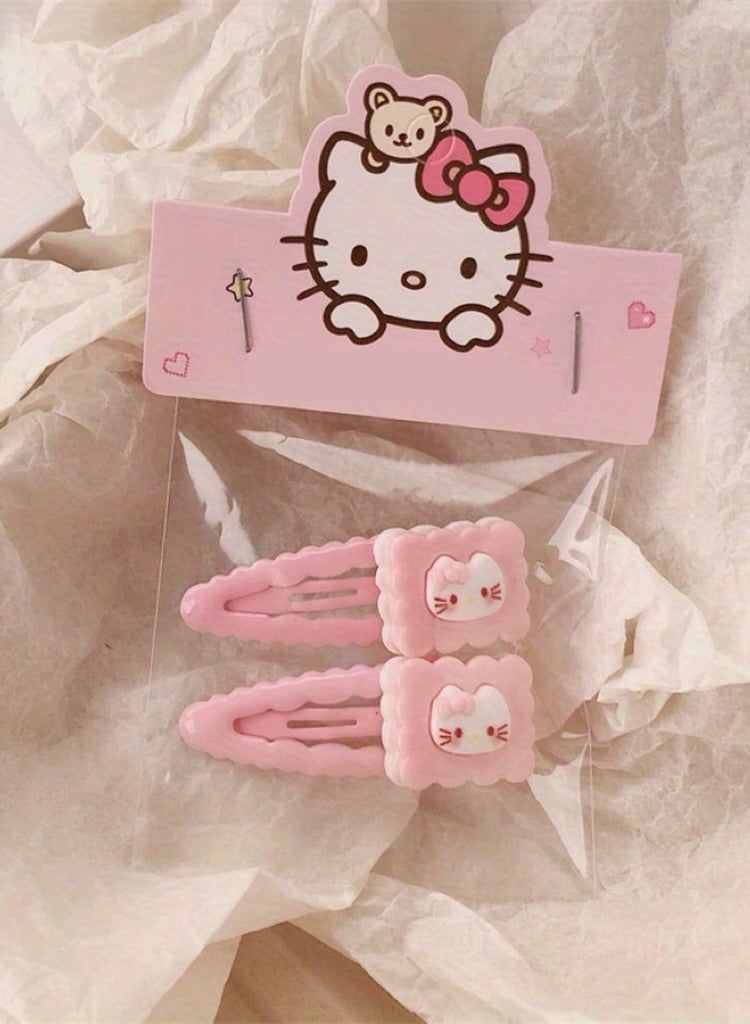 12pcs Pink Cartoon Cat Style Hair Clips Set, Cute Cat Hair Clips and Hairbands for Girls, Sweet and Beautiful Hair Accessories - Image 2