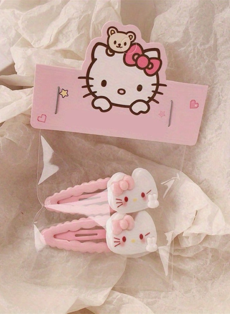 12pcs Pink Cartoon Cat Style Hair Clips Set, Cute Cat Hair Clips and Hairbands for Girls, Sweet and Beautiful Hair Accessories - Image 4