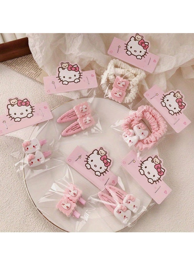 12pcs Pink Cartoon Cat Style Hair Clips Set, Cute Cat Hair Clips and Hairbands for Girls, Sweet and Beautiful Hair Accessories - Image 1