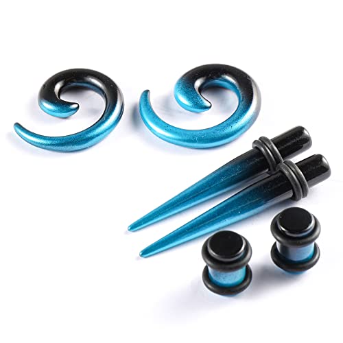 Memsion Ear Gauges Kit - 54 Pieces, 14G-00G Acrylic Ear Expander Set with Spiral Tapers and Plugs, Blue & Black - Image 5