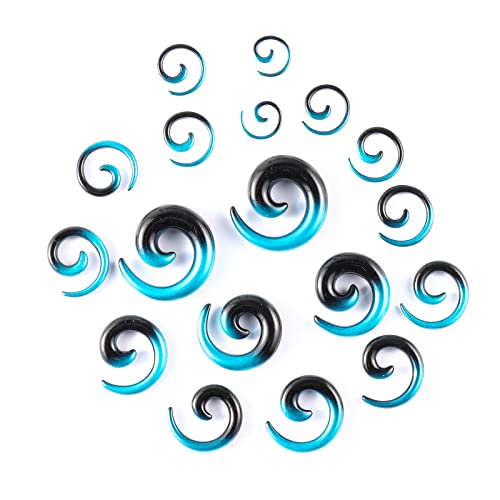 Memsion Ear Gauges Kit - 54 Pieces, 14G-00G Acrylic Ear Expander Set with Spiral Tapers and Plugs, Blue & Black - Image 2