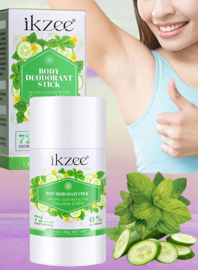 IKZEE Whole Body Deodorant Stick Cucumber and Mint 72 Hour Odor Control Aluminum Free Baking Soda Free Natural Scented Skin Safe for Armpit and Other Parts Odor Control Cream 40g - Image 1