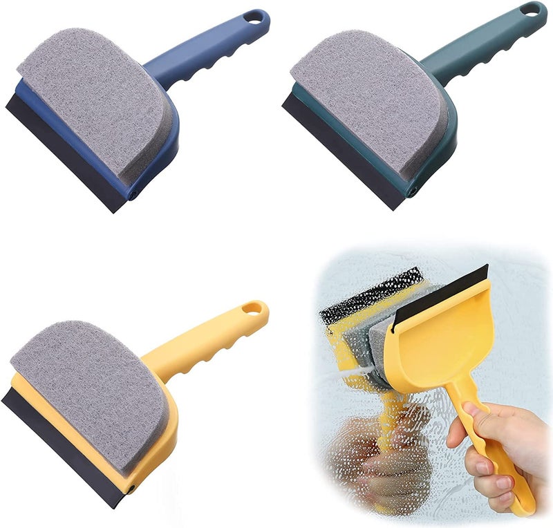 DHRUSIMI Glass Window Squeegee Cleaner Cleaning Sponge with Handle 2 in 1 Detachable Window Cleaning Sponge for Car Windshield Window Bathroom Mirrors & Kitchen Tile Cleaning Tool Pack of 1 (Yellow) - Image 1