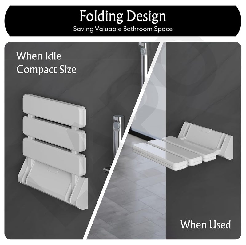 LAPO Shower Seat for Bathroom, Wall Mounted Foldable Shower Seat for Bathroom for Senior Citizens, Kids, Elders and Disabled, Space-Saving Pull Out Foldable Bench Wall Mounted (90° Foldable, 13”) - Image 4