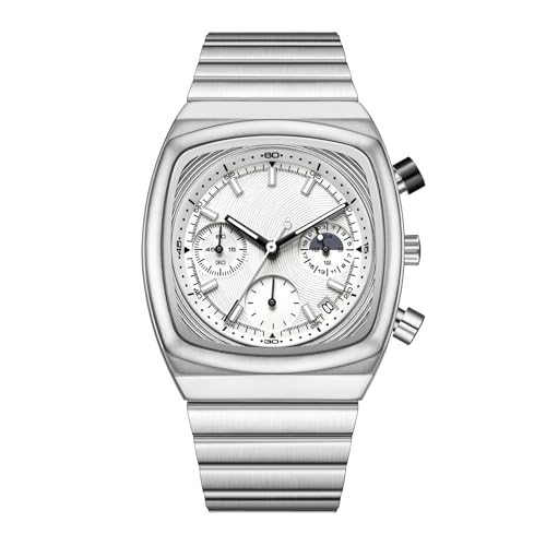 CILOA Mens Watches Chronograph Stainless Steel Waterproof Date Analog Business Fashion Wristwatch for Men（White） - Image 1