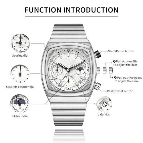 CILOA Mens Watches Chronograph Stainless Steel Waterproof Date Analog Business Fashion Wristwatch for Men（White） - Image 5