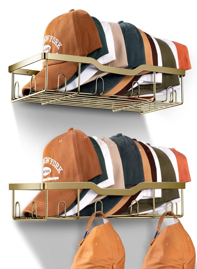 KEETDY Metal Hat Organizer for Baseball Caps Wall Hat Rack Fit 20 Caps Holder, 2 Packs Sturdy Wall Mounted Hat Storage Organizer, Gold - Image 1