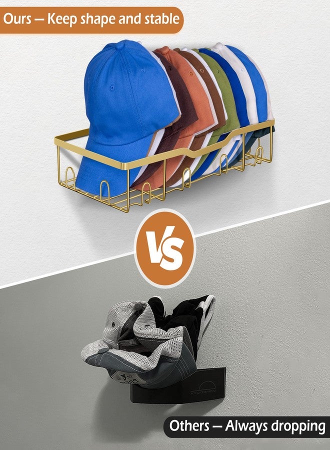KEETDY Metal Hat Organizer for Baseball Caps Wall Hat Rack Fit 20 Caps Holder, 2 Packs Sturdy Wall Mounted Hat Storage Organizer, Gold - Image 4