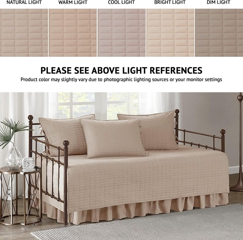 كومفورت سبيسيس غطاء سرير نهار Comfort Spaces - خياطة مزدوجة الجوانب فاخرة، فراش مريح لجميع الفصول مع تنورة سرير، وأغطية وسائد مطابقة، كيينا بلاش 75×39 بوصة، 5 قطع - Image 2