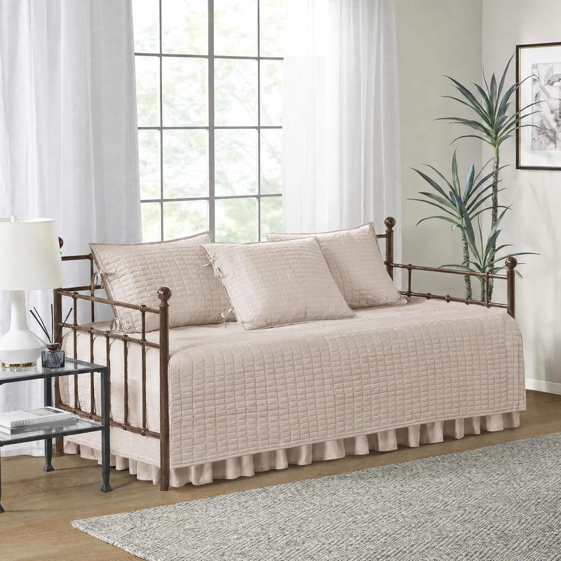 كومفورت سبيسيس غطاء سرير نهار Comfort Spaces - خياطة مزدوجة الجوانب فاخرة، فراش مريح لجميع الفصول مع تنورة سرير، وأغطية وسائد مطابقة، كيينا بلاش 75×39 بوصة، 5 قطع - Image 1