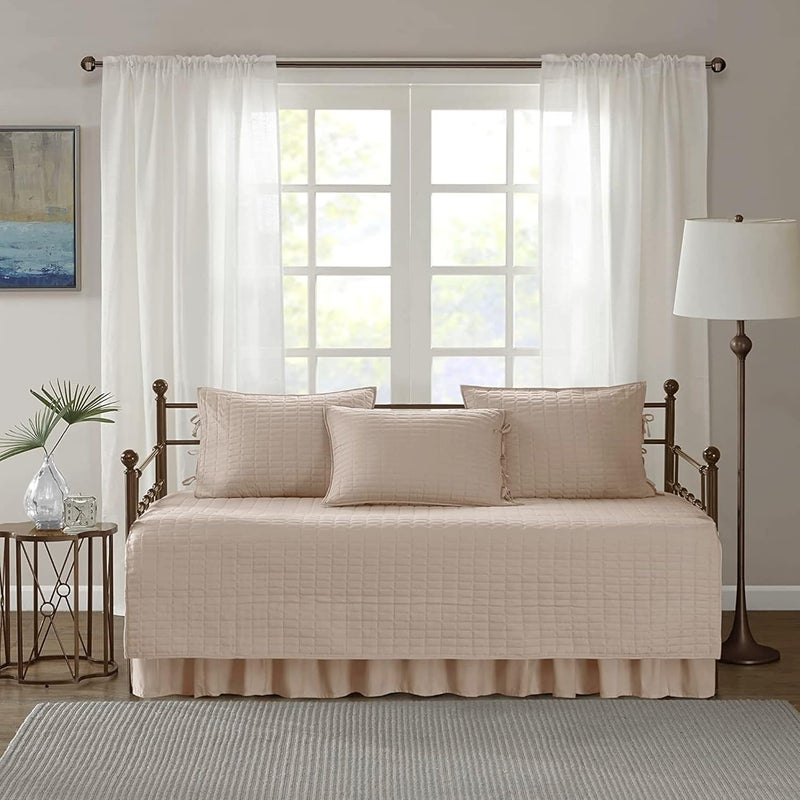 كومفورت سبيسيس غطاء سرير نهار Comfort Spaces - خياطة مزدوجة الجوانب فاخرة، فراش مريح لجميع الفصول مع تنورة سرير، وأغطية وسائد مطابقة، كيينا بلاش 75×39 بوصة، 5 قطع - Image 3