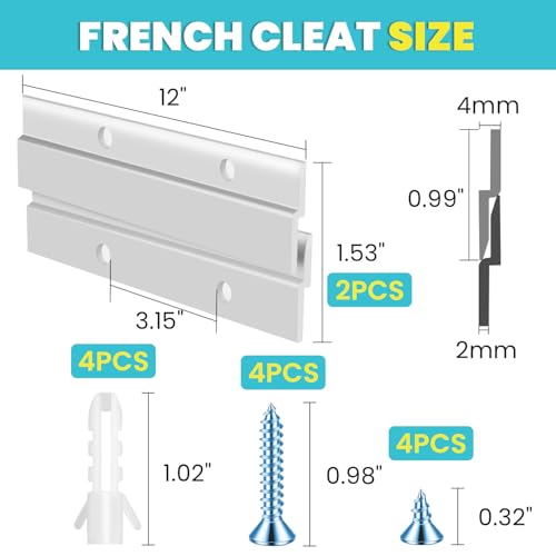 FURWEY French Cleat Picture and Mirror Hanger Aluminum French Cleat Headboard Wall Mounting Brackets with Screws12 Inch1 Pair Support 80 lbs - Image 3