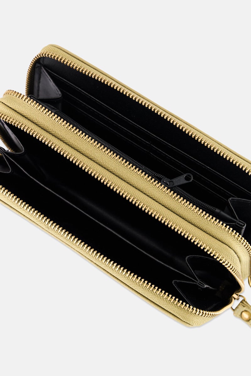 WHITE MOUNTAIN Women Brand Pebble Logo Zip Around Wallet, Light Olive - Image 3