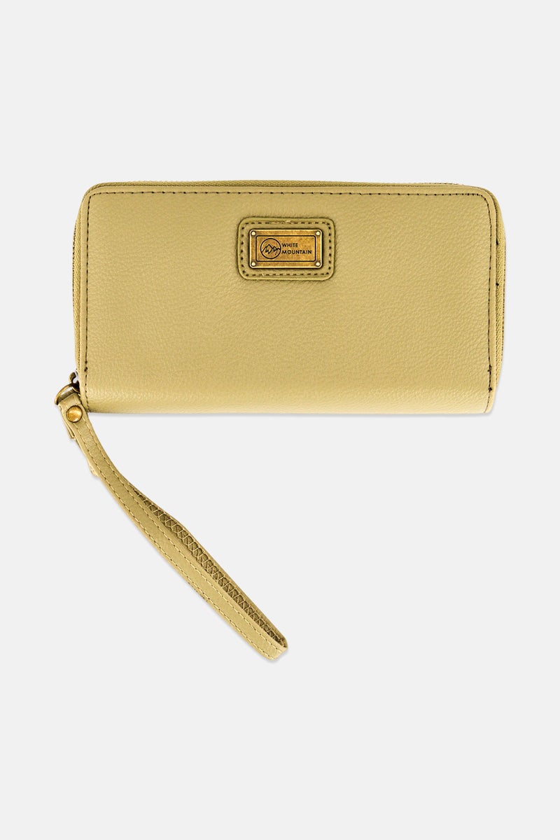 WHITE MOUNTAIN Women Brand Pebble Logo Zip Around Wallet, Light Olive - Image 1