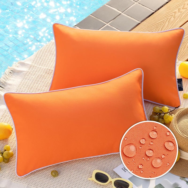 Phantoscope Pack of 2 Outdoor Waterproof Solid Throw Decorative Pillow Cover Decorative Square Outdoor Pillows Cushion Case Patio Pillows for Couch Tent, Orange 12x20 inches 30x50 cm - Image 1
