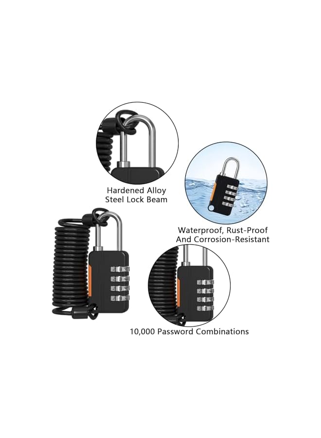 PROMASS PROMASS 2Pcs 4 Digit Combination Lock Outdoor Waterproof Padlock with Steel Cable Rope, Padlock for File Cabinets Refrigerator Door Bikes Gym Locker (Black)  - Image 4
