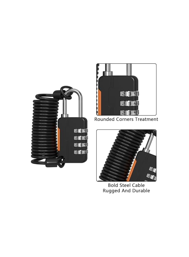 PROMASS PROMASS 2Pcs 4 Digit Combination Lock Outdoor Waterproof Padlock with Steel Cable Rope, Padlock for File Cabinets Refrigerator Door Bikes Gym Locker (Black)  - Image 3