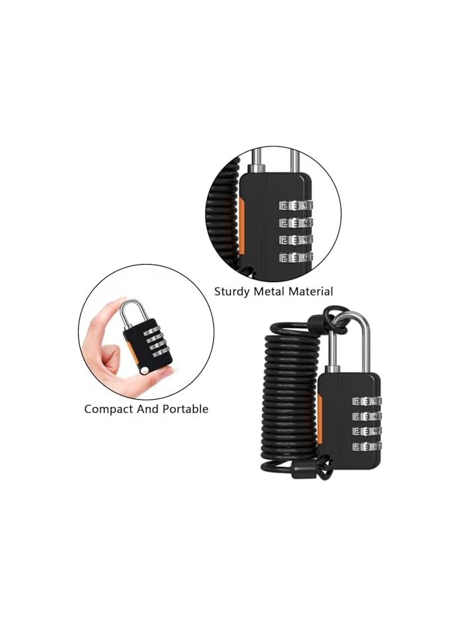 PROMASS PROMASS 2Pcs 4 Digit Combination Lock Outdoor Waterproof Padlock with Steel Cable Rope, Padlock for File Cabinets Refrigerator Door Bikes Gym Locker (Black)  - Image 5