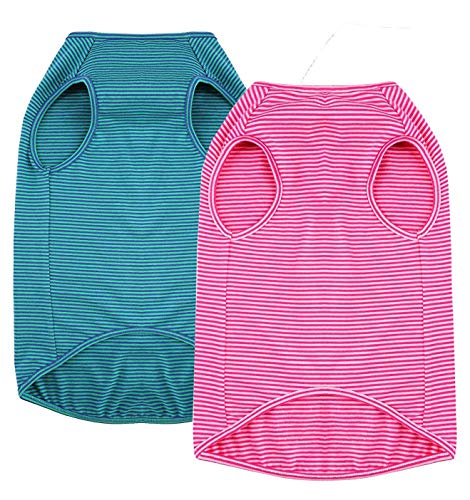 WEONE Dog Summer T-Shirts Striped Cotton Vest,Pet Breathable Soft Basic Clothes for Small Medium Larg Boy Girl Dogs,S - Image 1