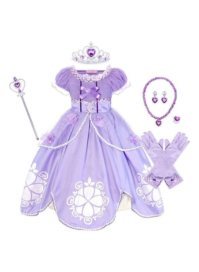 Princess Sofia Cosplay Fancy Puff Sleeves And Stretchable Party Dress Costume Set