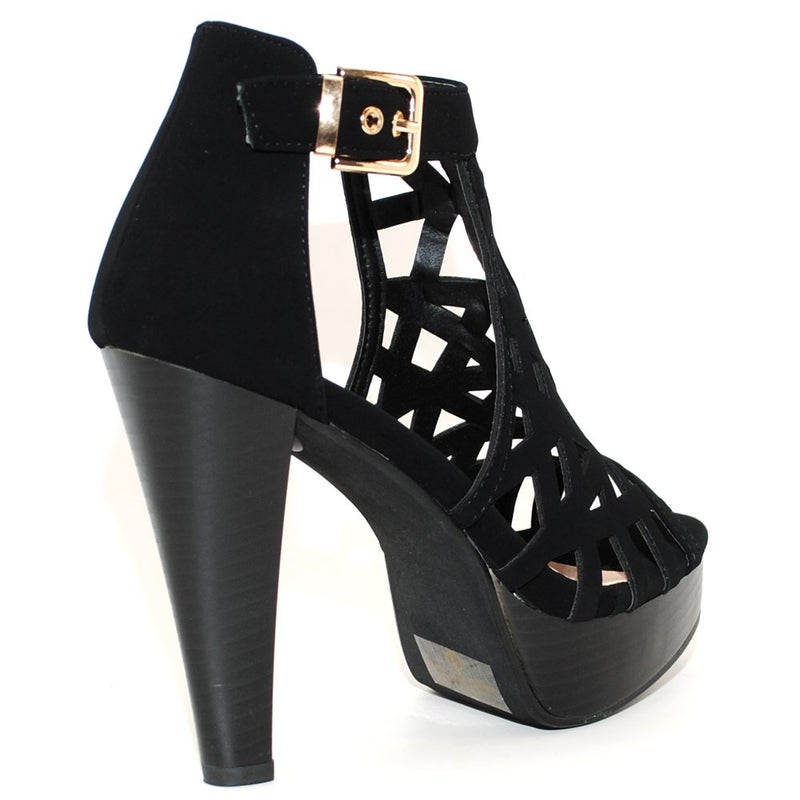 TRENDSup Collection Open Toe Ankle Strap Sandal â€“ Western Bootie Stacked Heel Open Toe Cutout Shoes (8, Black) - Image 3