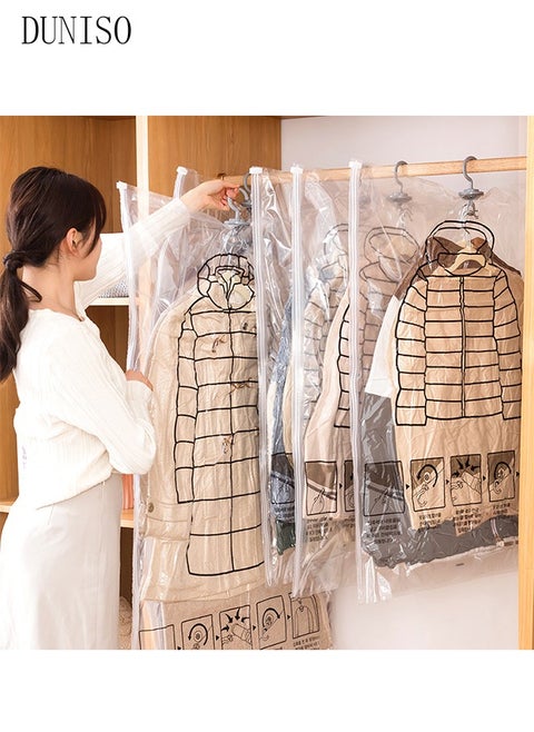 6 pieces hanging vacuum bag storage bag, reusable, space saving, compression bag with hanger, 3 pieces 70 x 130 cm, 3 pieces 70 x 90 cm