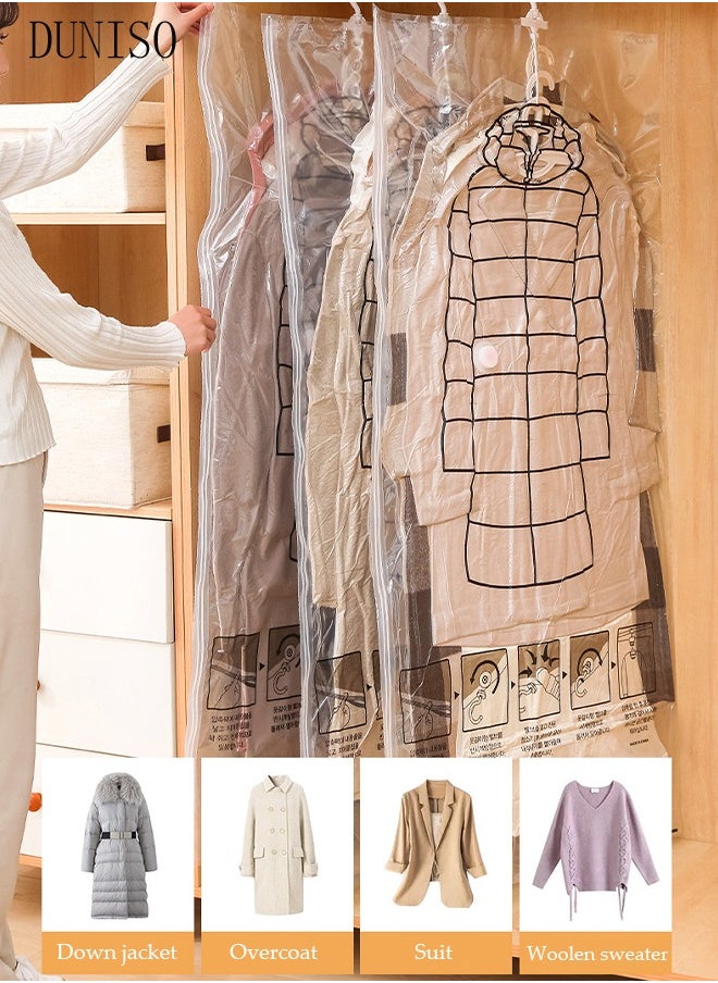 6 pieces hanging vacuum bag storage bag, reusable, space saving, compression bag with hanger, 3 pieces 70 x 130 cm, 3 pieces 70 x 90 cm