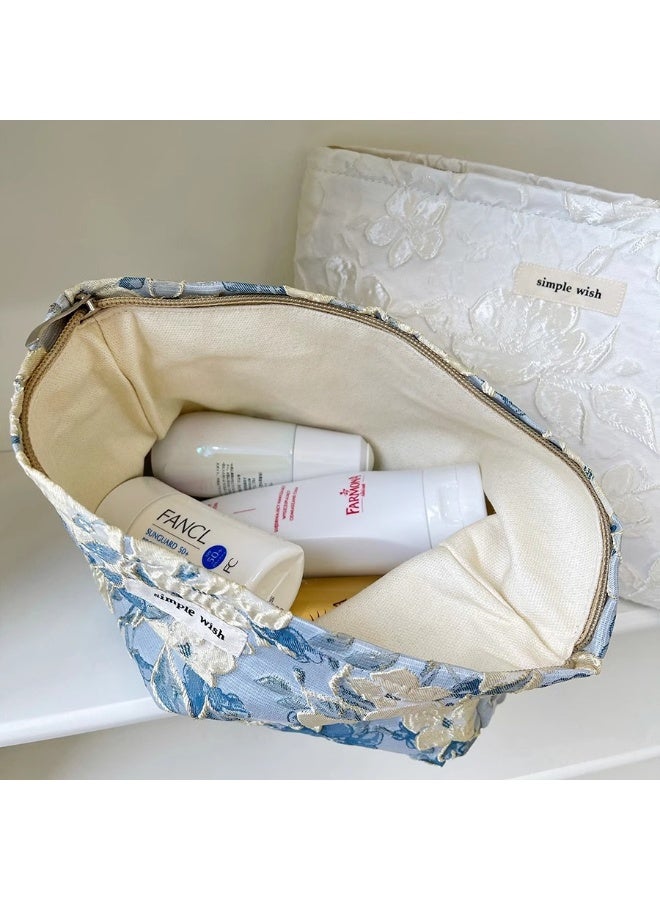 أوليس فيرس  حافظة مكياج كبيرة سعة بتطريز بارز للزهور – قماش سميك من البروكيه وقطن كانفس، منظم متعدد الاستخدامات للسفر والحياة اليومية - Image 4