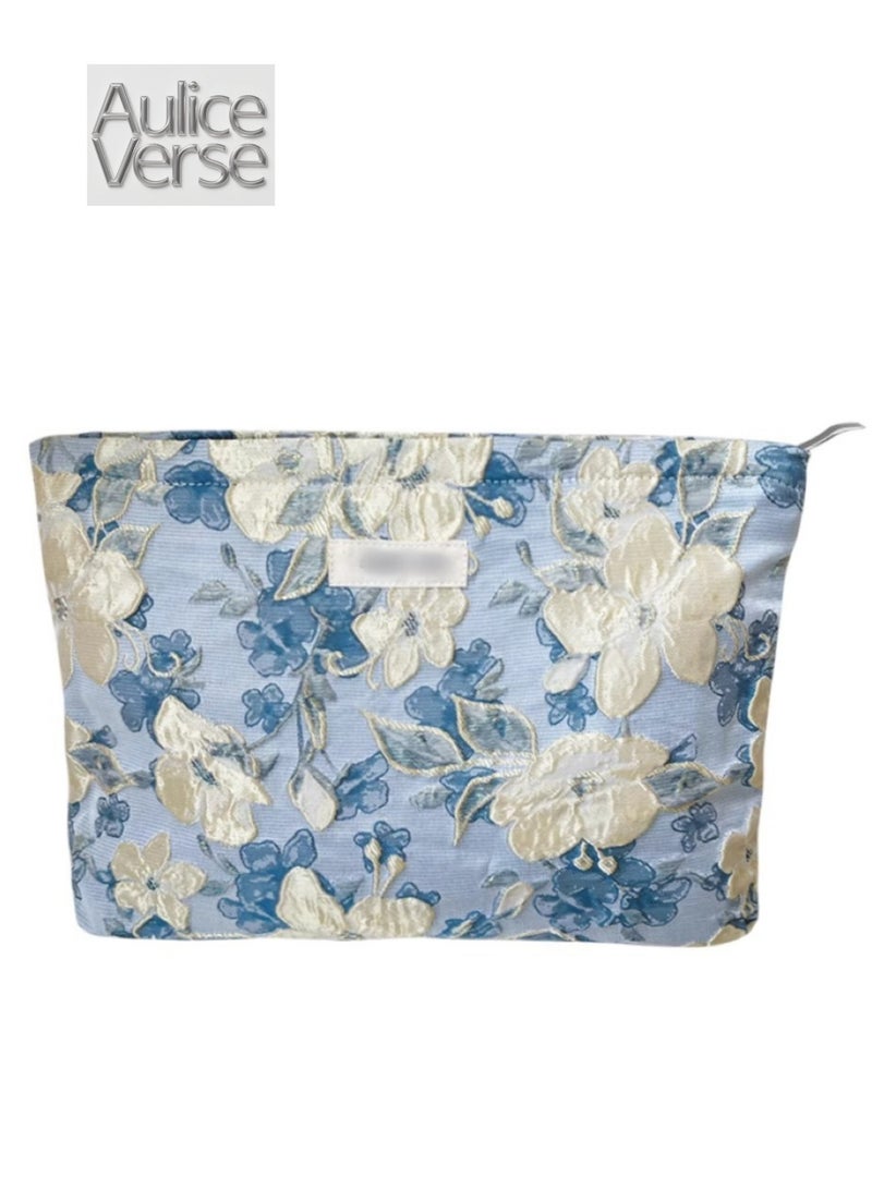 أوليس فيرس  حافظة مكياج كبيرة سعة بتطريز بارز للزهور – قماش سميك من البروكيه وقطن كانفس، منظم متعدد الاستخدامات للسفر والحياة اليومية - Image 2