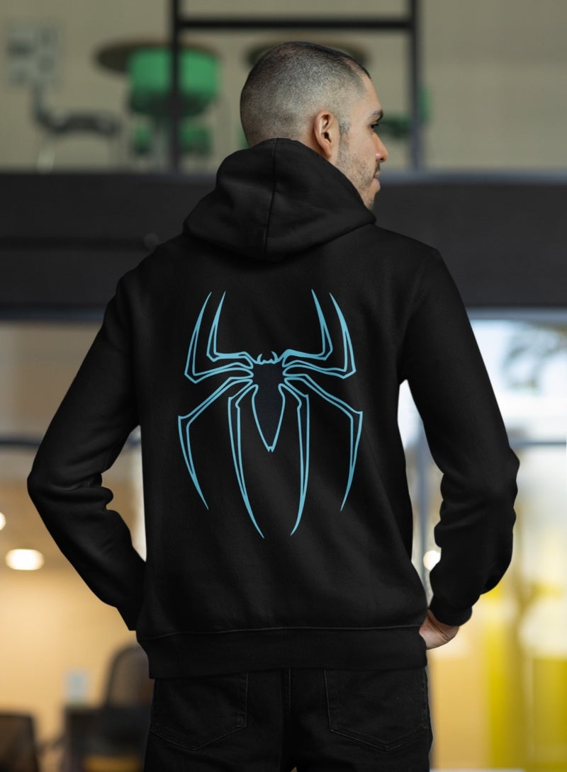ZOOM Men's Hoodie with Blue Spider Design on the Back  - Image 1
