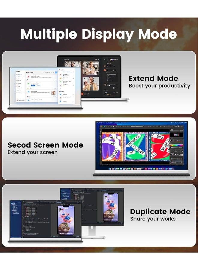 15.6" Portable Monitor Full HD 1080P, Ultra-Slim USB-C & HDMI Second Screen with Eye Care & Speakers, Compatible with Laptop, PC, Mac, Phone, PS5, Xbox, Switch  - Image 3
