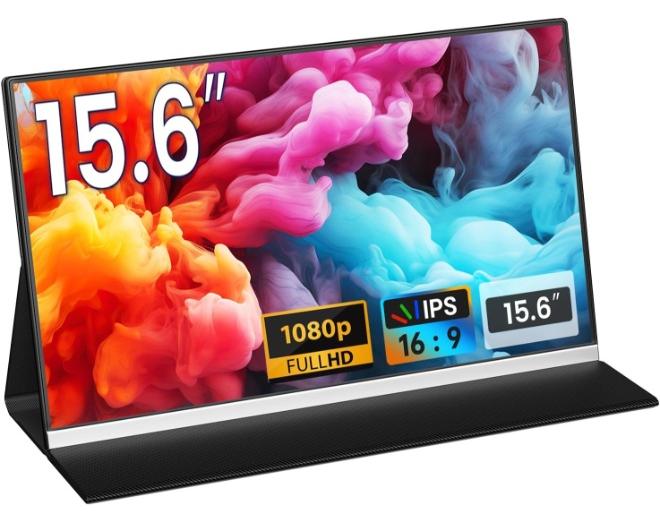 15.6" Portable Monitor Full HD 1080P, Ultra-Slim USB-C & HDMI Second Screen with Eye Care & Speakers, Compatible with Laptop, PC, Mac, Phone, PS5, Xbox, Switch