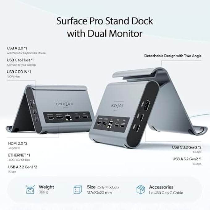 PULWTOP USB C DOCKING STATION DUAL MONITOR FOR WINDOWS LAPTOP, DUAL DISPLAYS WITH 2 XHDMI 4K, 3 X USB-C/A 10GBPS, 2 X USB-A 5GBPS, USB-2.0, ETHERNET, PD - Image 2